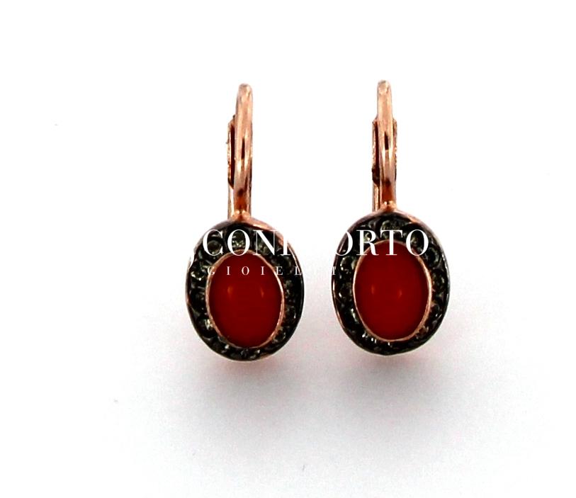 Orecchini stile antico argento 925% corallo rosso e swarovski