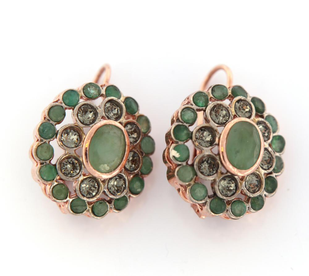 Orecchini stile antico argento 925% radice di smeraldo e swarovski