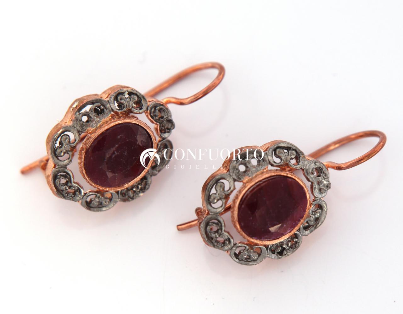 Orecchini stile antico argento 925% granato