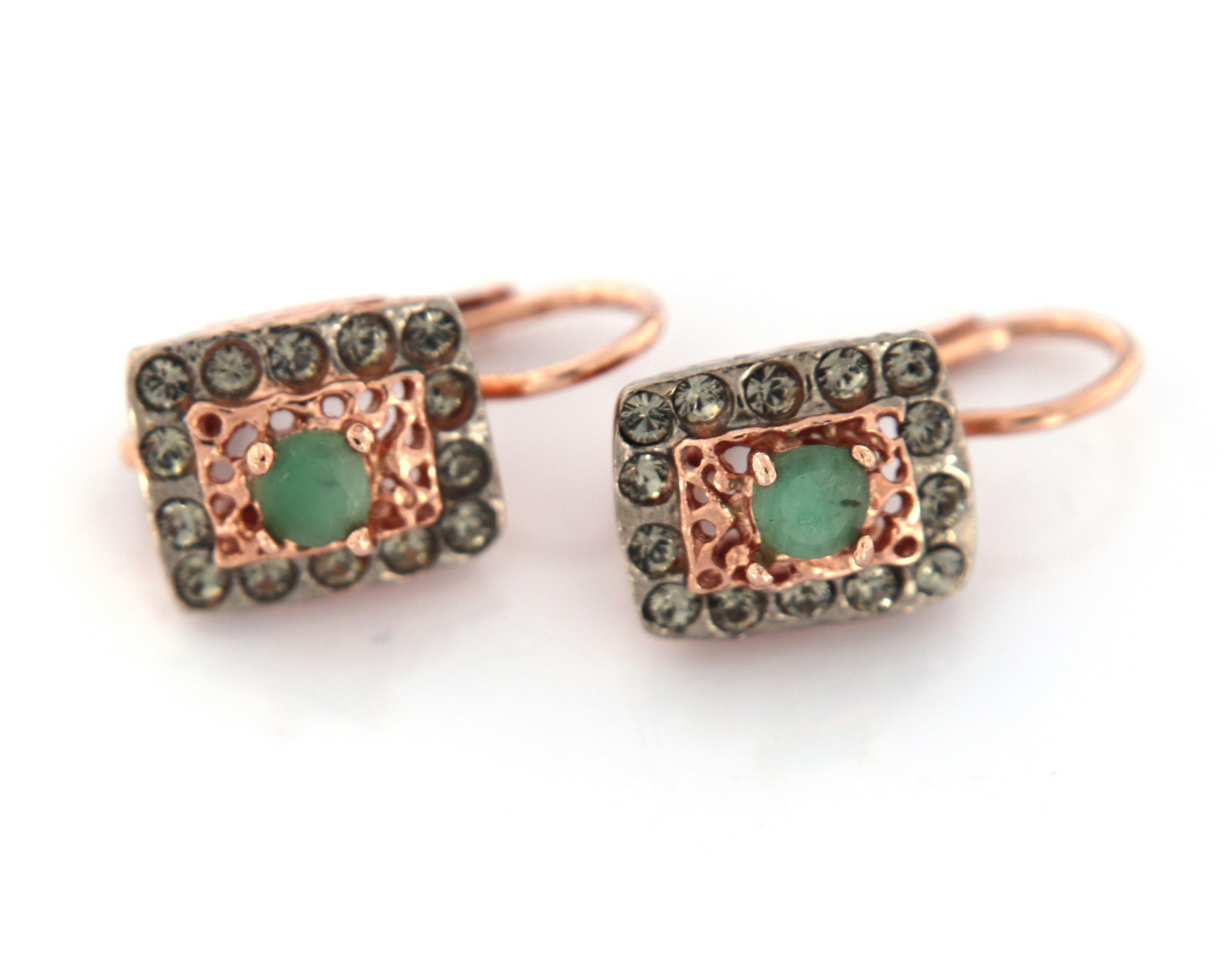 Orecchini stile antico argento 925% radice di smeraldo e swarovski