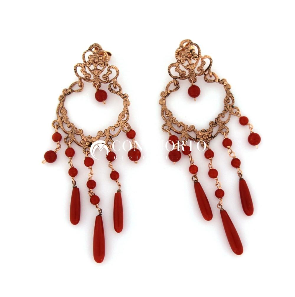 Orecchini stile antico argento 925% corallo rosso