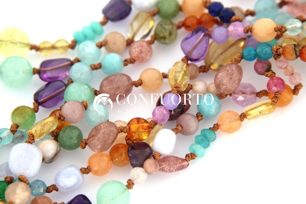 BRACCIALE 8 FILI MIX PIETRA DURA AGATA E QUARZO